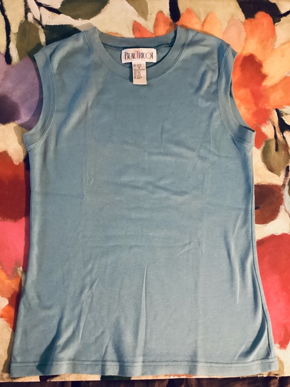 Vintage Light Blue Sleeveless Tank Top,  Cotton Knit